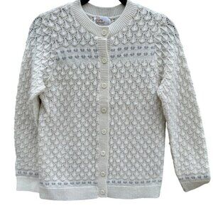 Its Pure Gould Vintage Ivory Pointelle Knit Cardigan Embroidered Made in USA